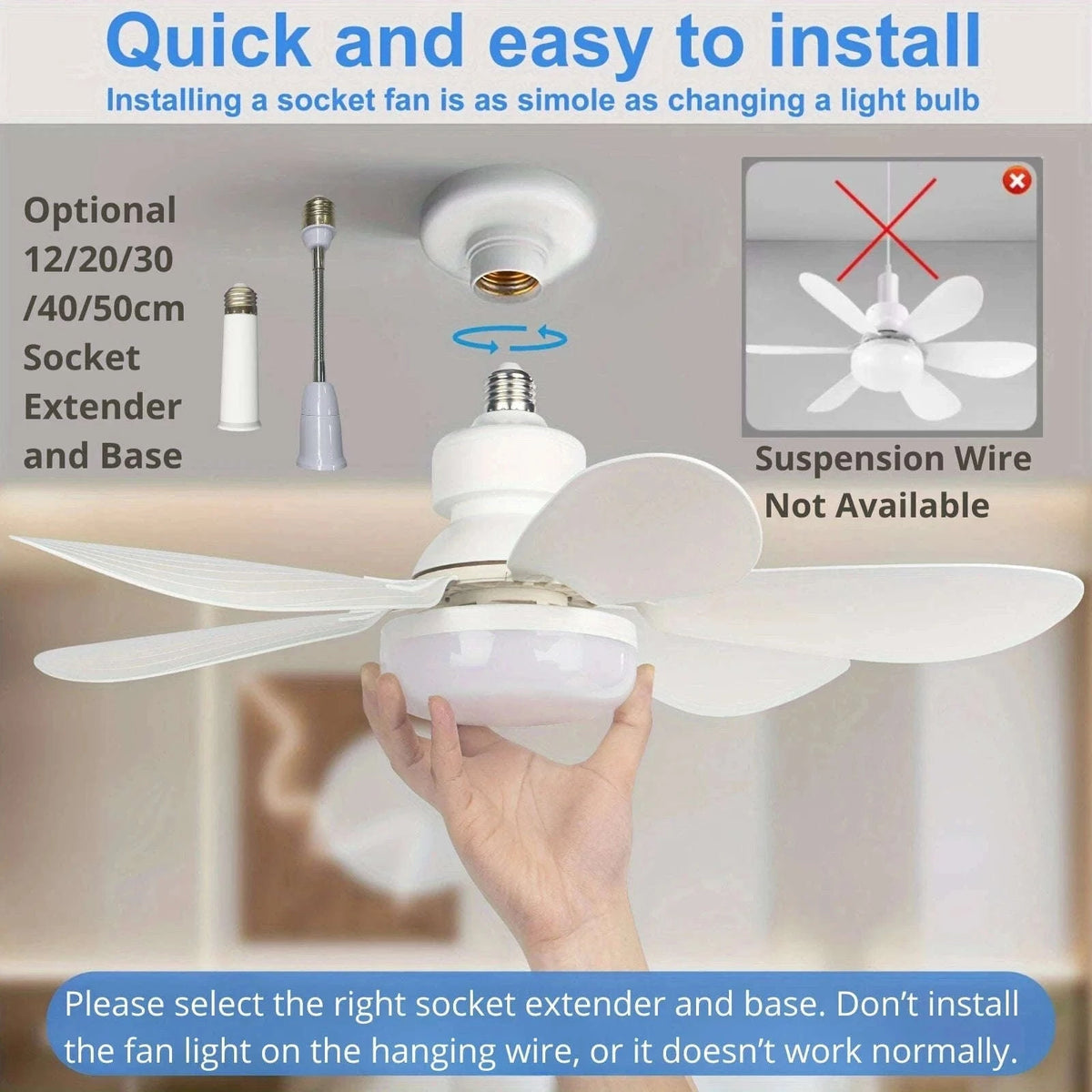 21.5" Socket Ceiling Fan Light with Remote, E27 LED Dimmable Fan-Fan Light-Color / 85-265V