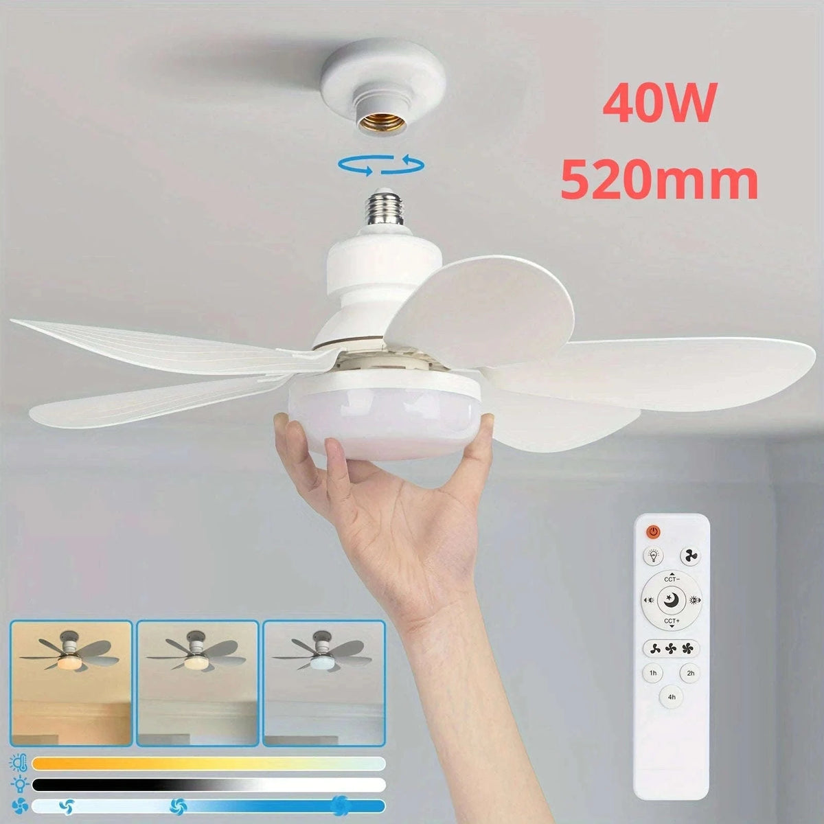 21.5" Socket Ceiling Fan Light with Remote, E27 LED Dimmable Fan-Fan Light-Color / 85-265V