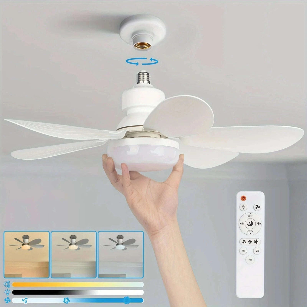 21.5" Socket Ceiling Fan Light with Remote, E27 LED Dimmable Fan-Fan Light-Color / 85-265V