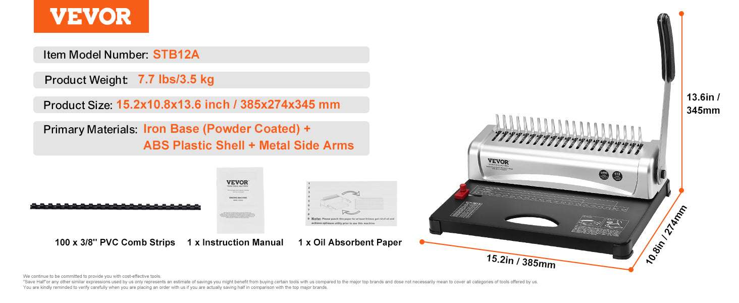 21-Hole Comb Binding Machine with 450 Sheet Capacity & 100 Spines-21-Holes 450 Sheets / spain