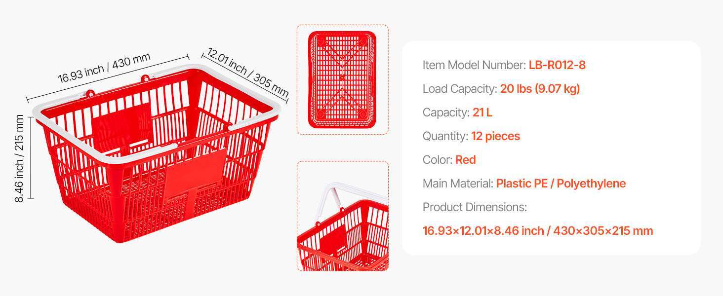 21L Stackable Shopping Baskets with Handles for Stores & Home-4pcs / United States