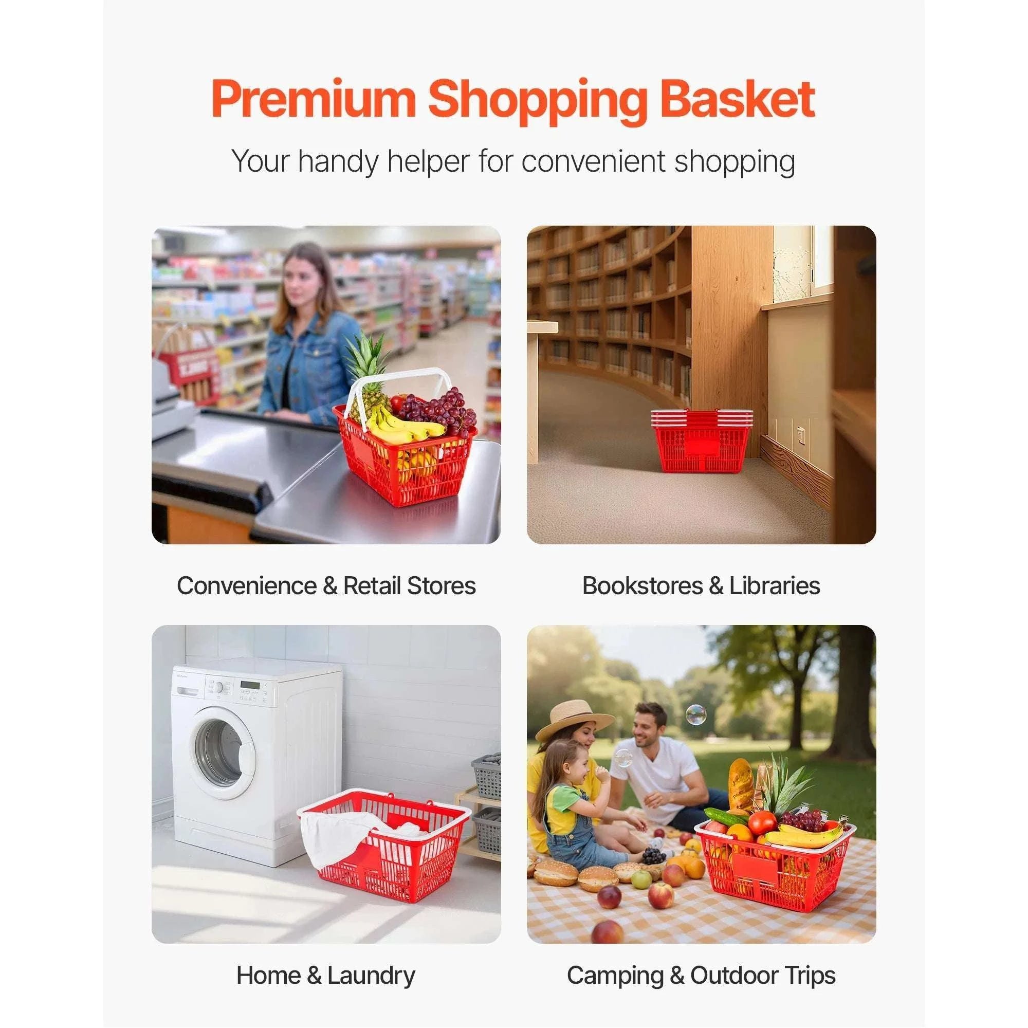 21L Stackable Shopping Baskets with Handles for Stores & Home-4pcs / United States