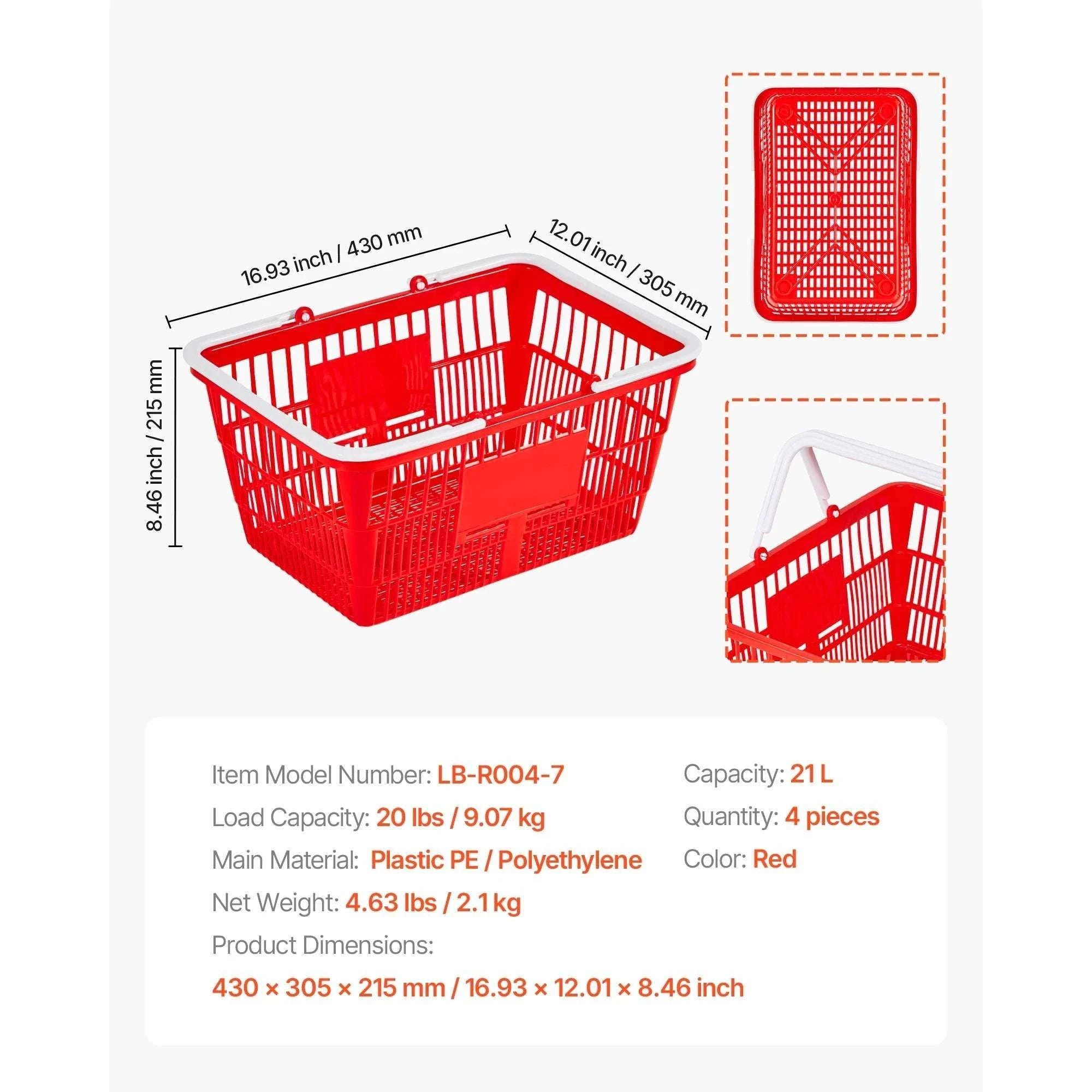 21L Stackable Shopping Baskets with Handles for Stores & Home-4pcs / United States