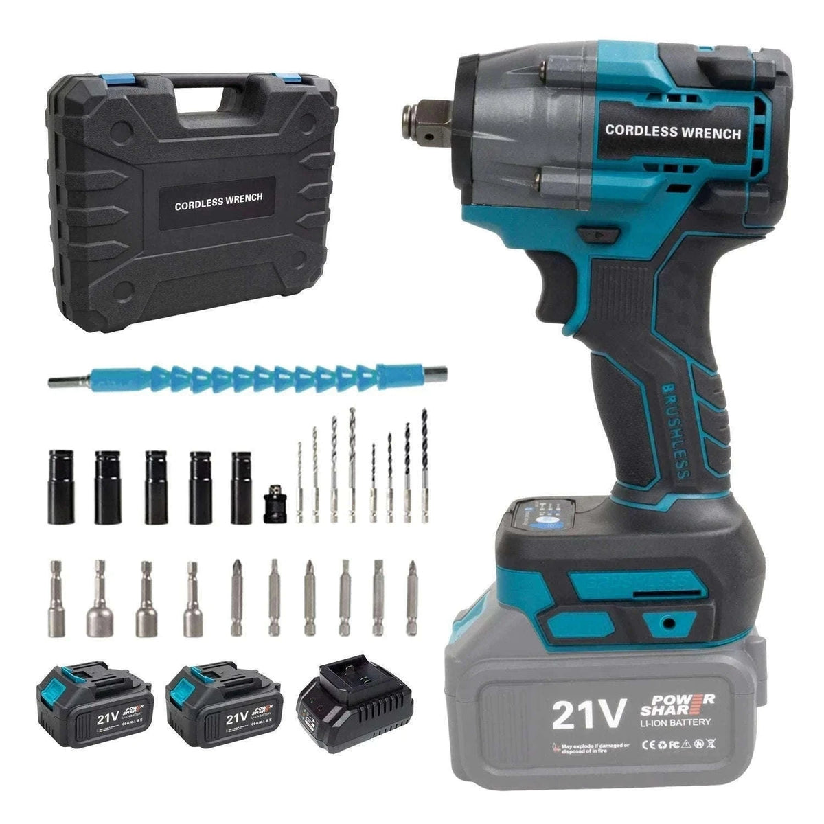 21V Brushless Cordless Impact Wrench 480Nm 2-in-1 Drill Driver Kit-Blue TypeA / france / EU