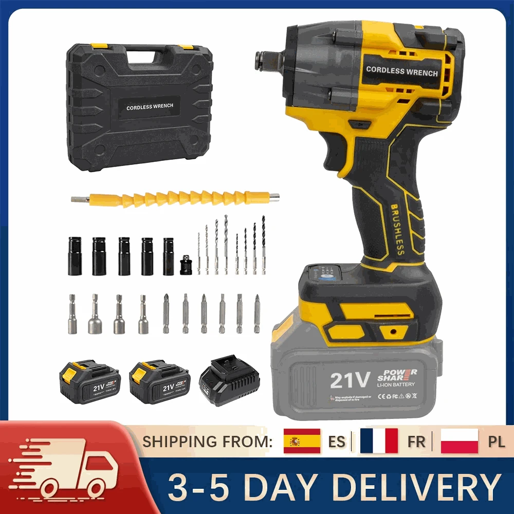 21V Brushless Cordless Impact Wrench 480Nm 2-in-1 Drill Driver Kit-Blue TypeA / france / EU