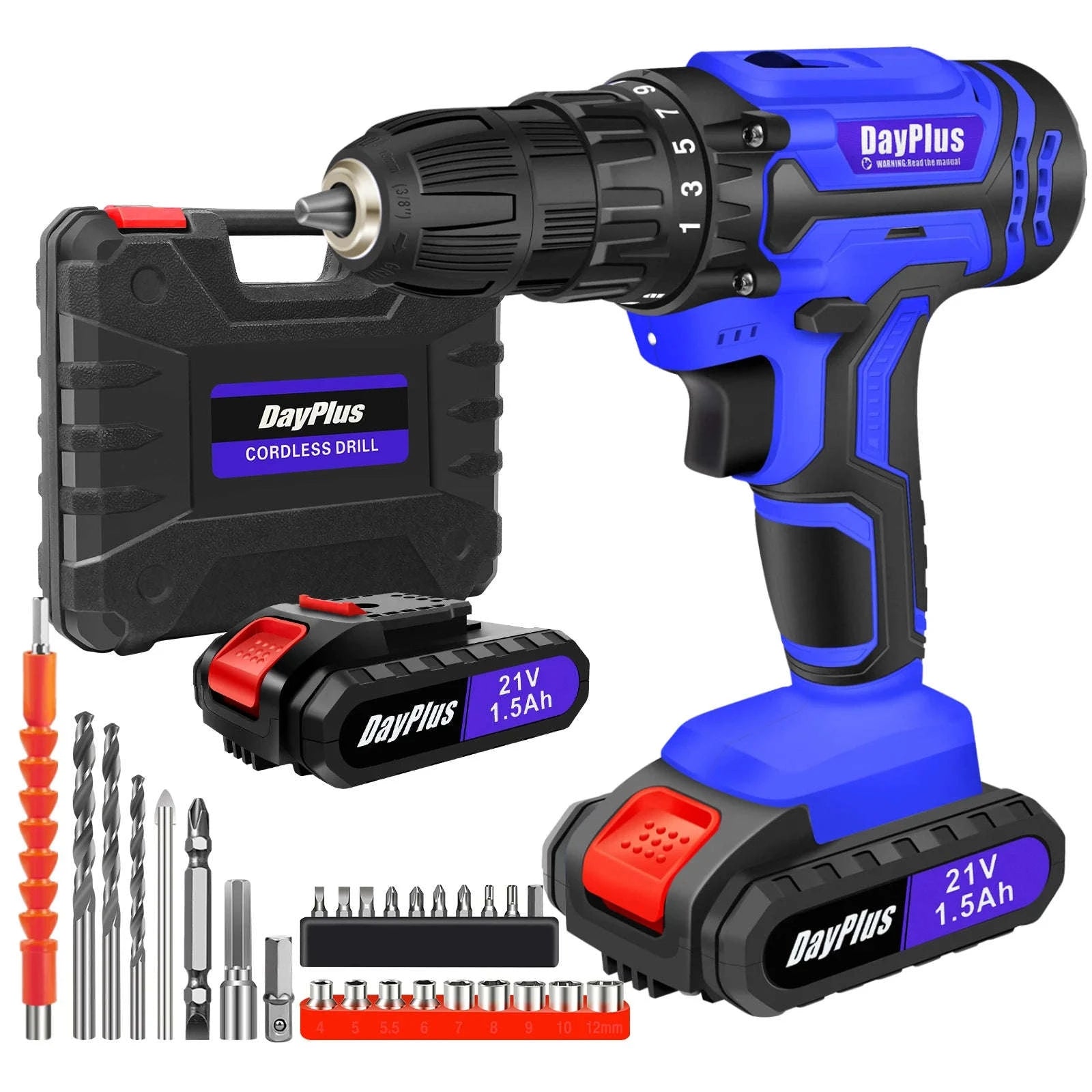 21V Cordless Drill and Electric Screwdriver Kit-2 Batteries / UK / UNITED KINGDOM