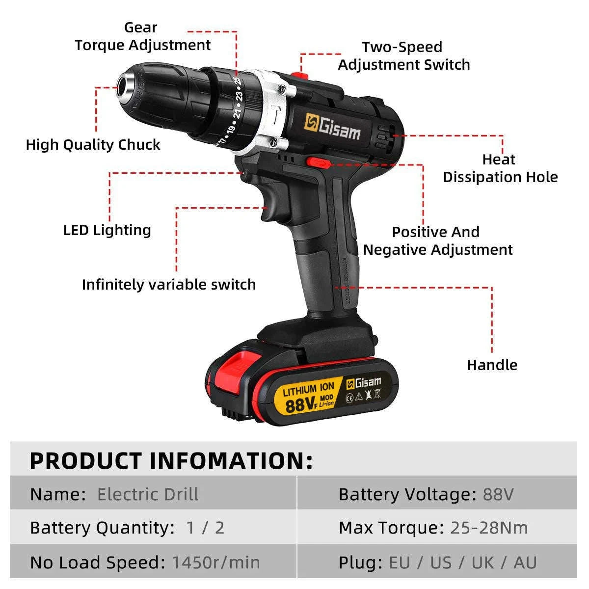21V Cordless Impact Drill and Electric Screwdriver-2 Battery PlasticBox / GERMANY