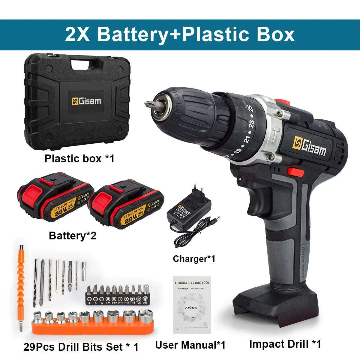 21V Cordless Impact Drill and Electric Screwdriver-2 Battery PlasticBox / GERMANY