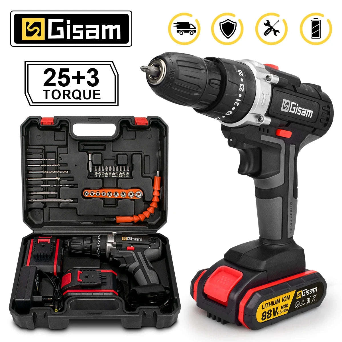 21V Cordless Impact Drill and Electric Screwdriver-2 Battery PlasticBox / GERMANY