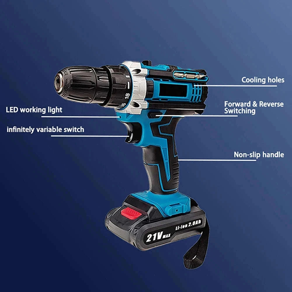 21V Cordless Impact Drill Screwdriver with Brushless Motor-2 Battery / spain