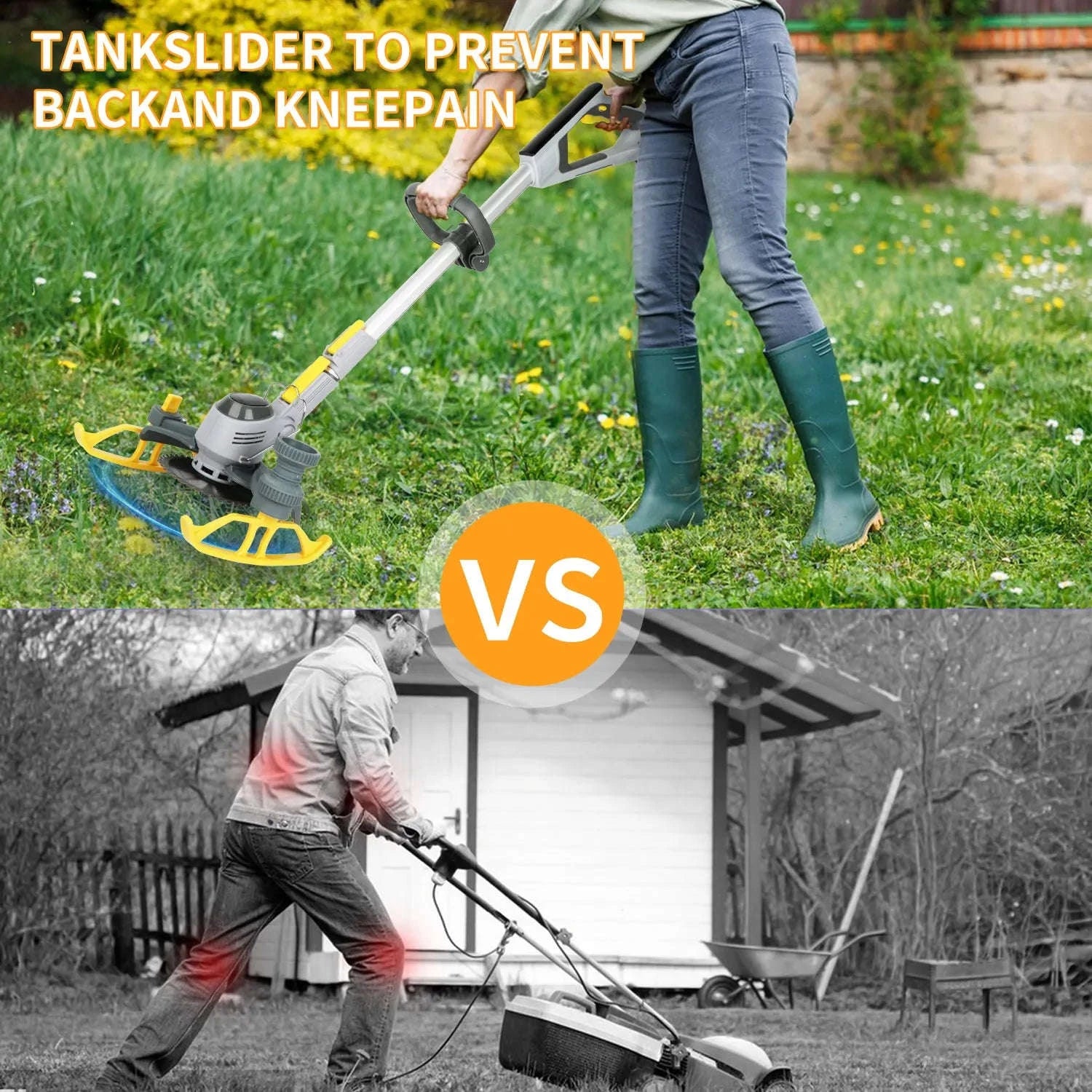 21V Cordless Weed Trimmer with Wheels, LED Display & 3 Blades-2 pcs batteries / france