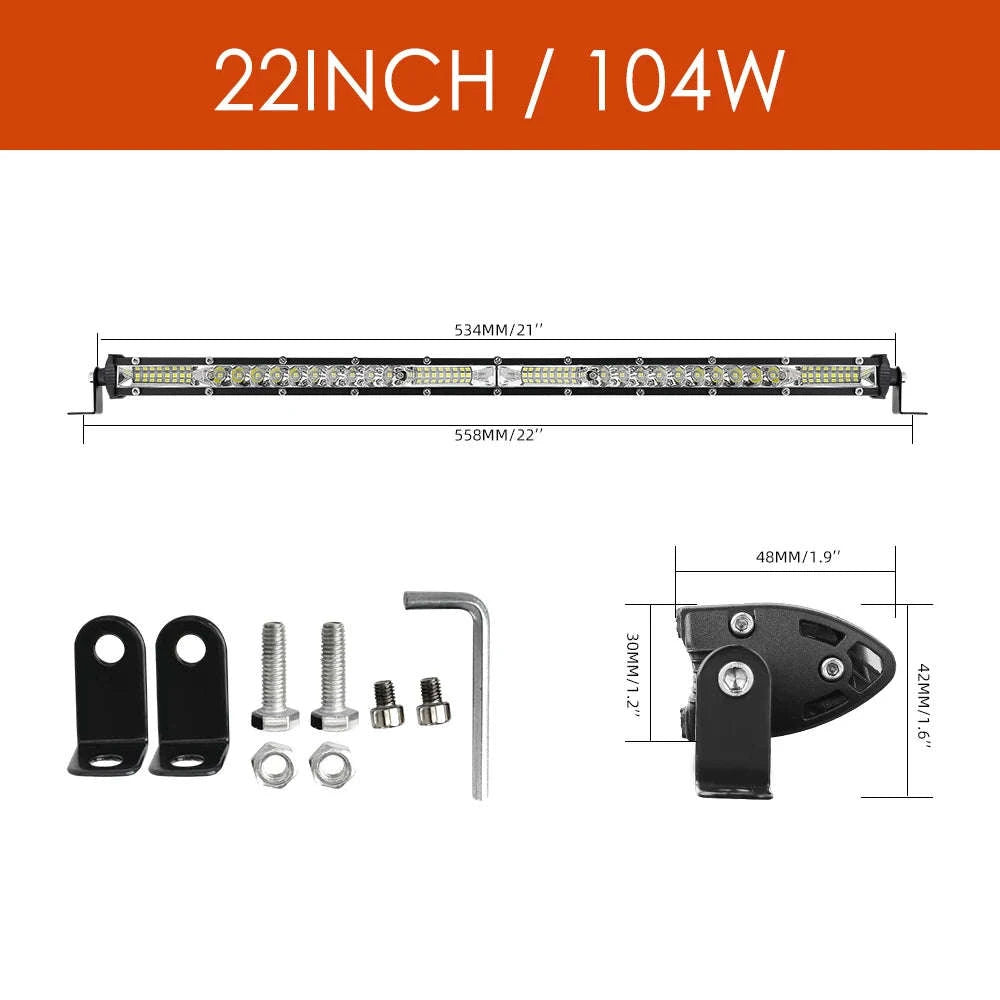 22 Inch 104W LED Light Bar 12000LM Single Row Driving Light 12V 24V-22inch 104W