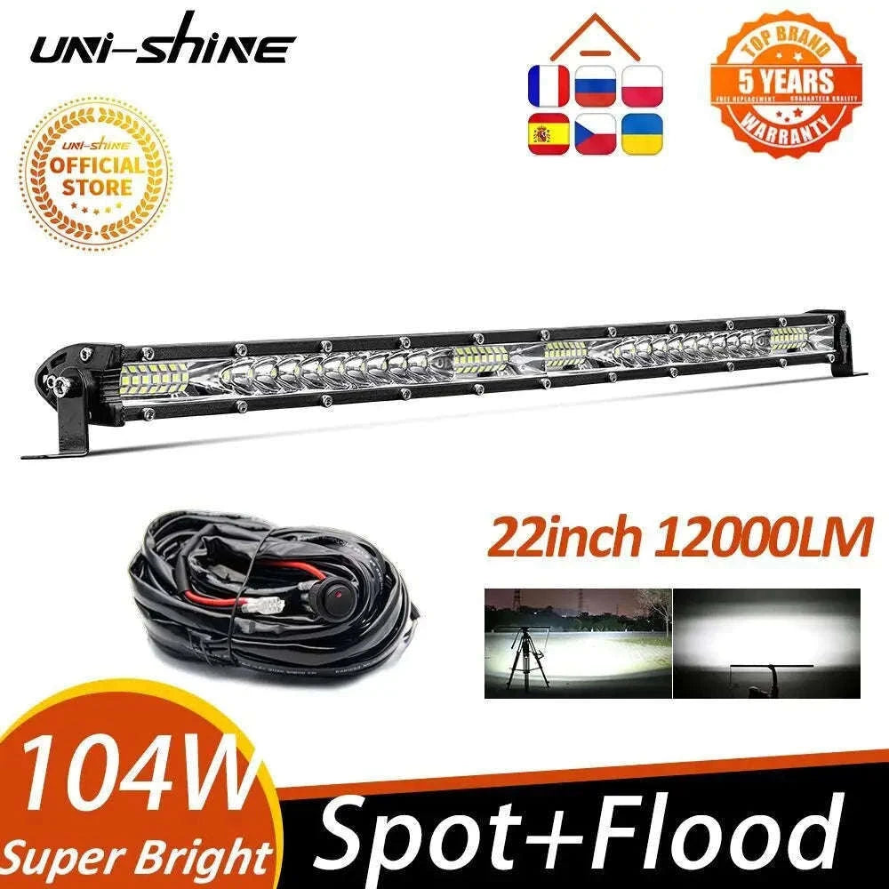 22 Inch 104W LED Light Bar 12000LM Single Row Driving Light 12V 24V-22inch 104W
