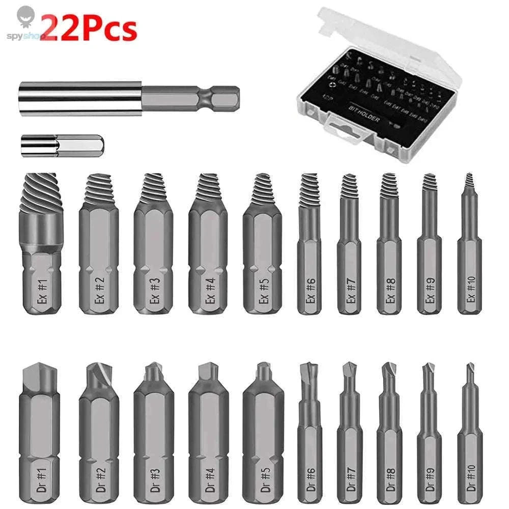 22-Piece Damaged Screw Extractor Drill Bit Set for Easy Repairs-22pcs