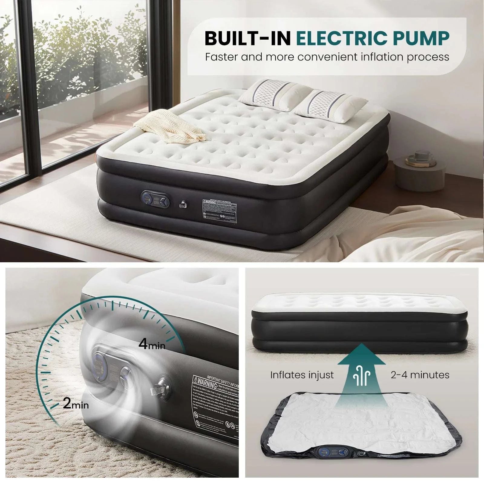 22" Queen Air Mattress with Built-In Pump & Non-Slip Base-22IN / Queen / United States