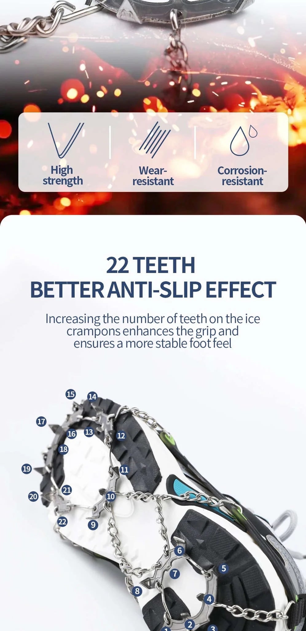 22-Tooth Ice Gripper Crampons for Hiking and Snow Walking-XB-22-L