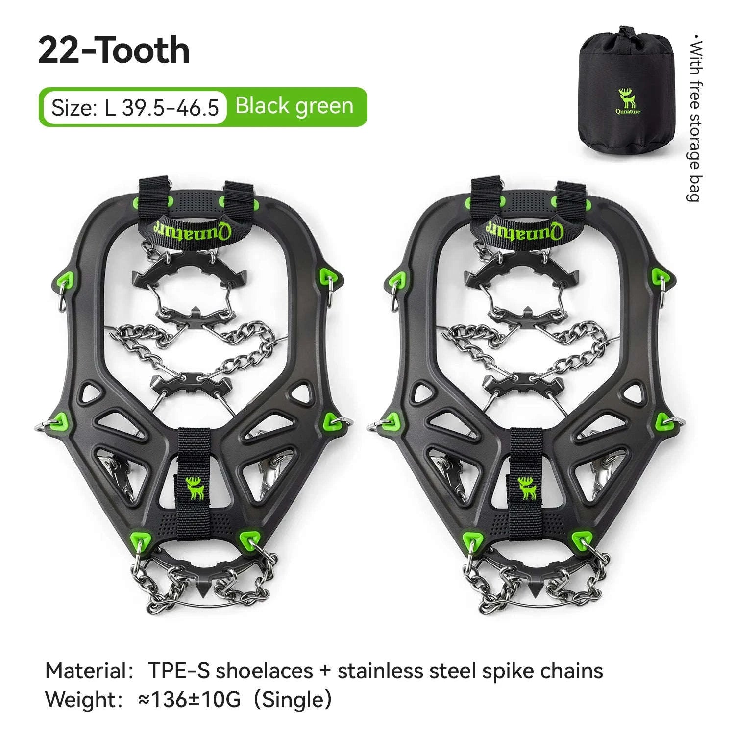 22-Tooth Ice Gripper Crampons for Snow & Winter Traction-L(EUR 39.5-46.5)
