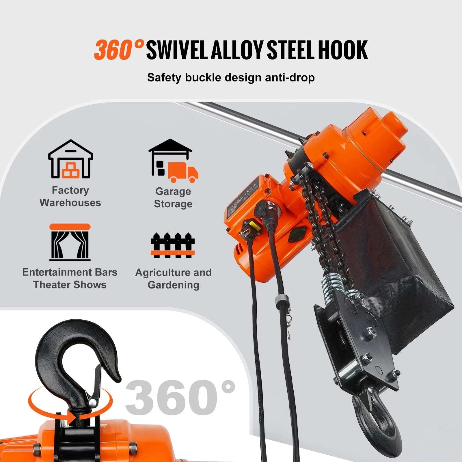 2200 lbs Electric Chain Hoist with 10 ft Lift & Wired Remote-2200lbs / GERMANY