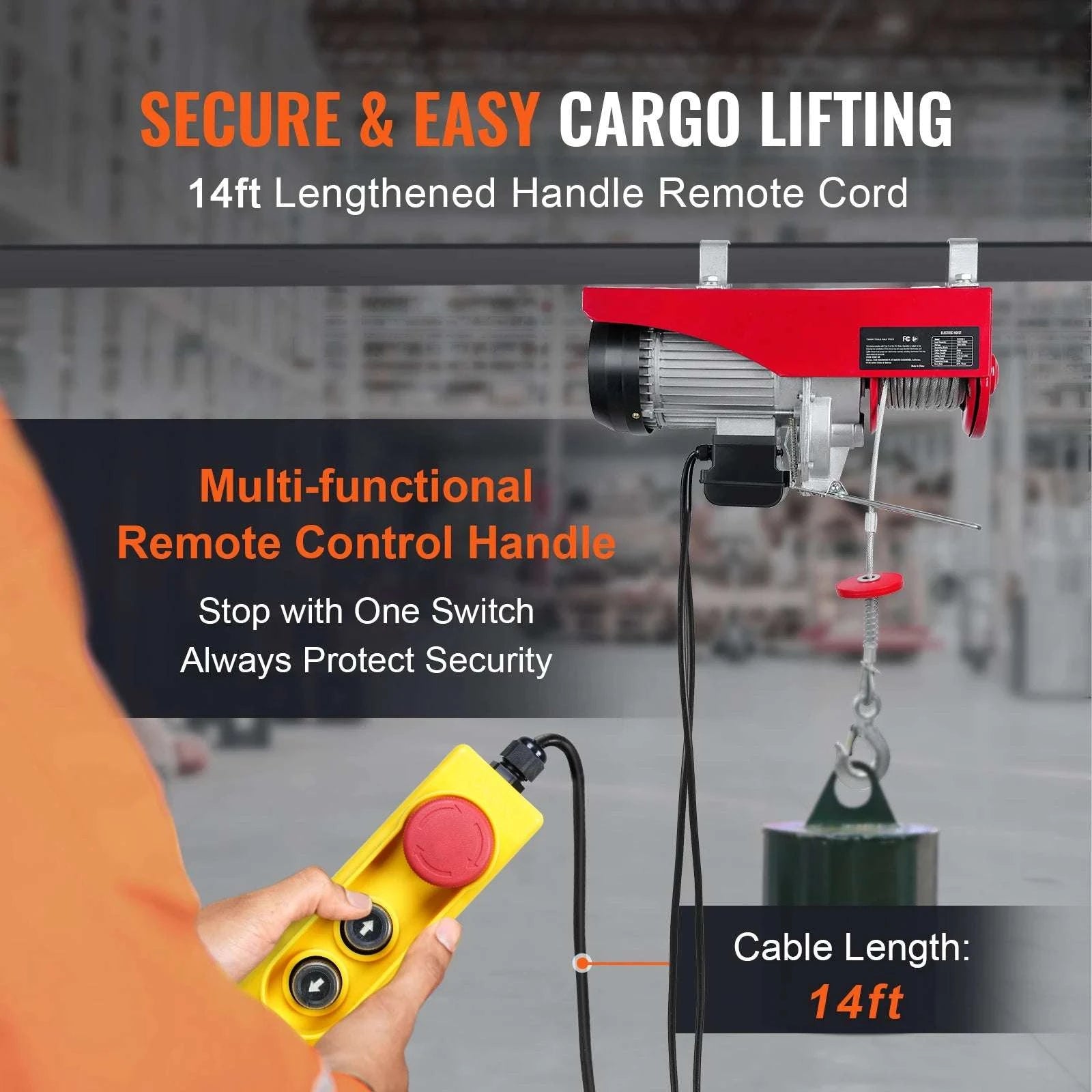 2200 lbs Electric Hoist with 40ft Cable & Wired Remote Control-2200 lbs Wired / spain