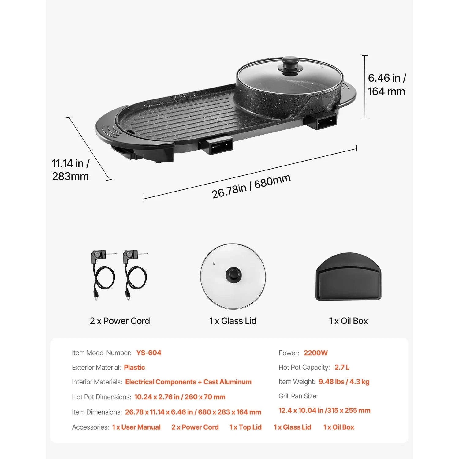 2200W 2-in-1 Electric Hot Pot with Grill for 1-6 People-2200W 2-in-1 / United States