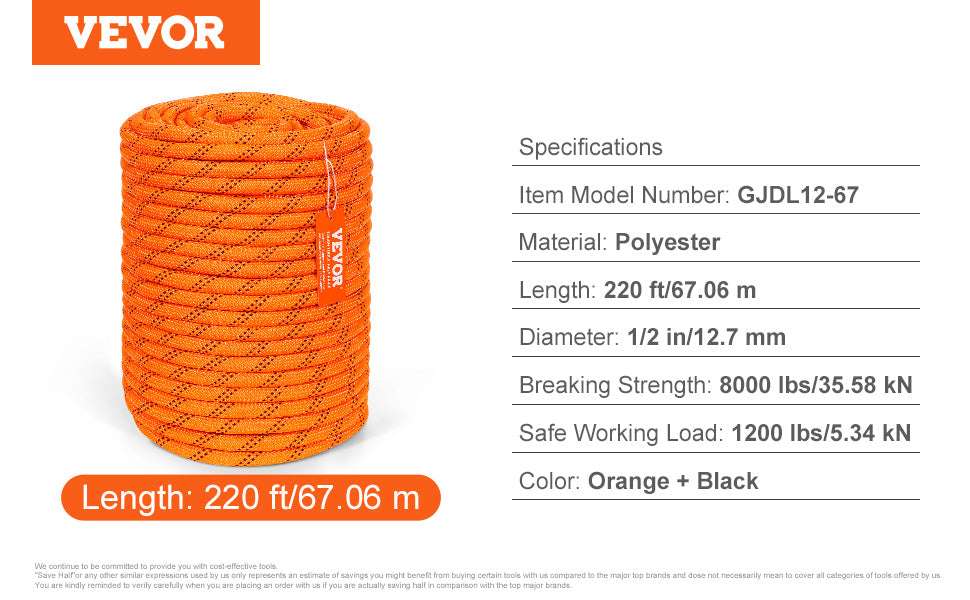 220ft Double-Braided Polyester Rope 48-Strand High Strength Cord-0.5in 8000lbs / United States