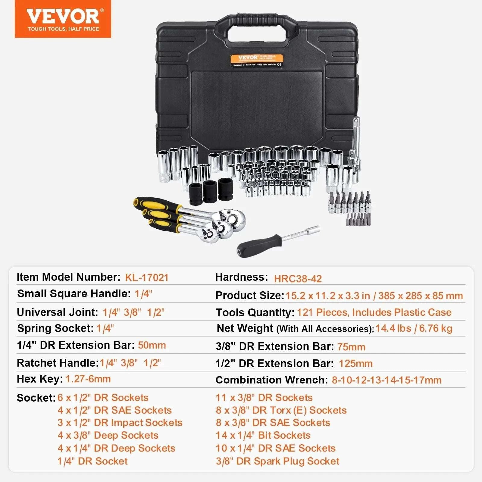 221-Piece Mechanics Tool Set SAE & Metric with Ratchet & Bits-221 PCs / United States