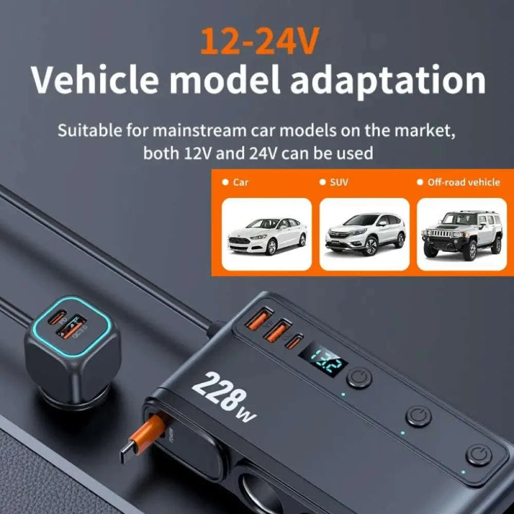 228W 9-in-1 Car Charger Adapter with 3 Sockets-C29 9in1 / China Mainland