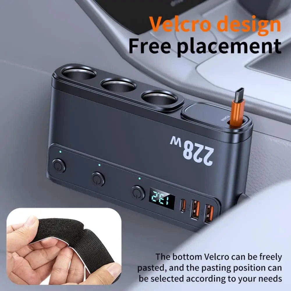 228W 9-in-1 Car Charger Adapter with 3 Sockets-C29 9in1 / China Mainland
