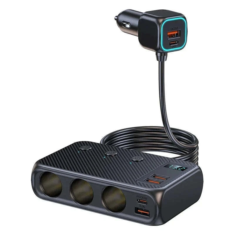 228W 9-in-1 Car Fast Charger Adapter with 3-Socket Splitter-228W
