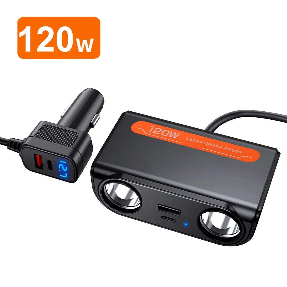 228W 9-in-1 Car Fast Charger Adapter with 3-Socket Splitter-228W