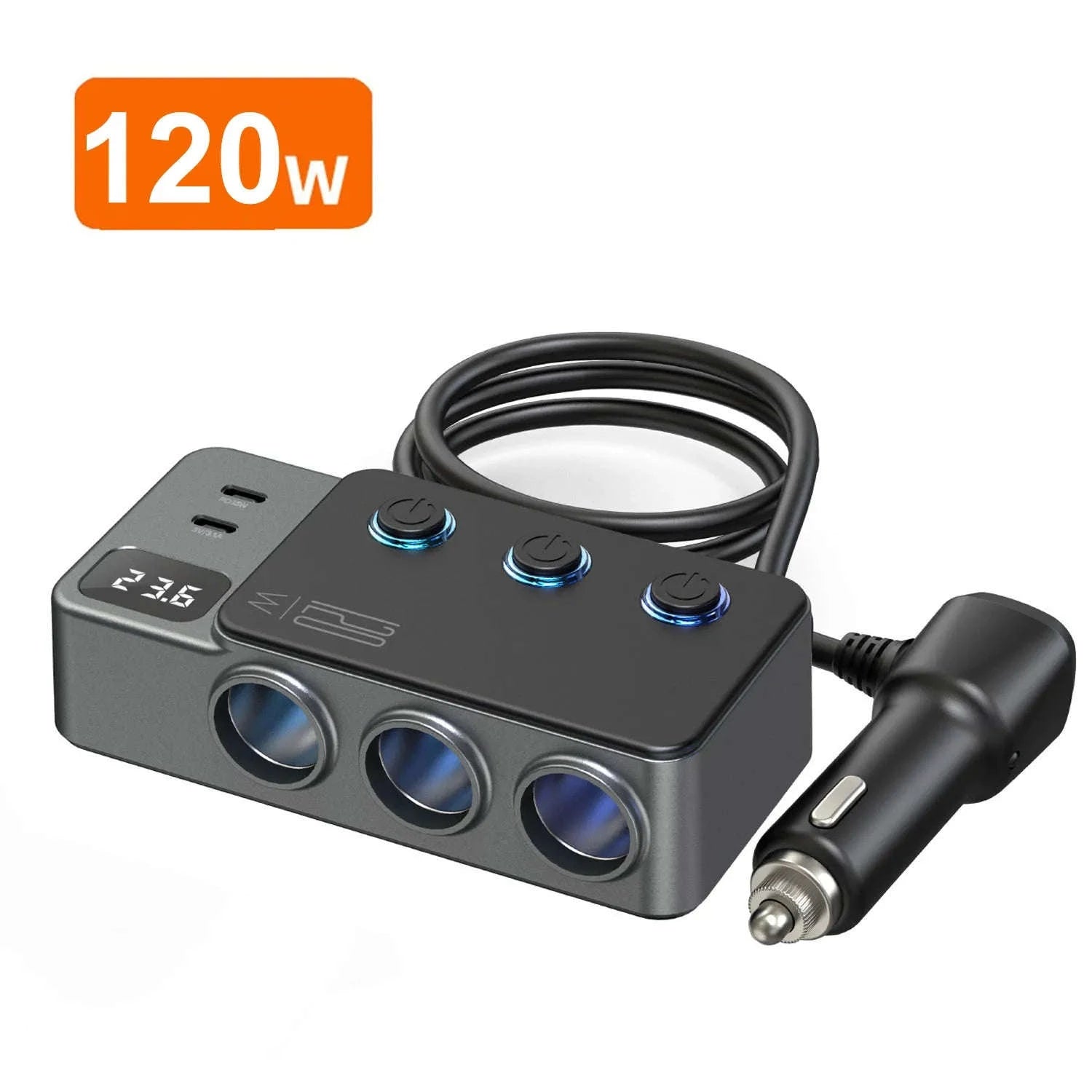 228W 9-in-1 Car Fast Charger Adapter with 3-Socket Splitter-228W