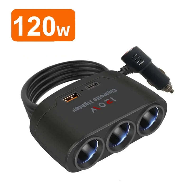 228W 9-in-1 Car Fast Charger Adapter with 3-Socket Splitter-228W