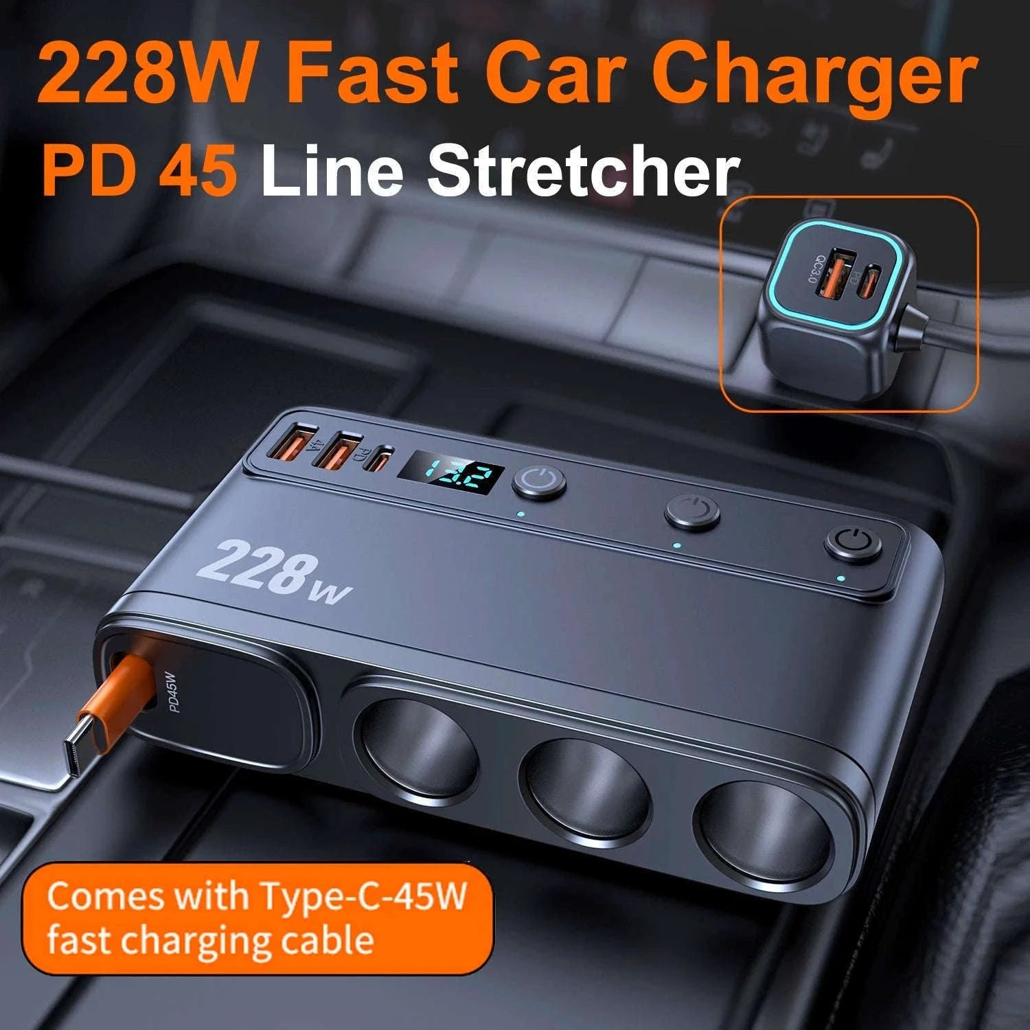 228W 9-in-1 Car Fast Charger Adapter with Independent Switches-120W-A