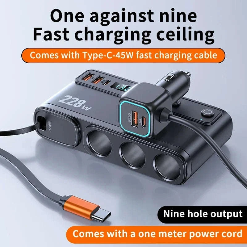 228W 9-in-1 Car Fast Charger Adapter with Independent Switches-120W-A