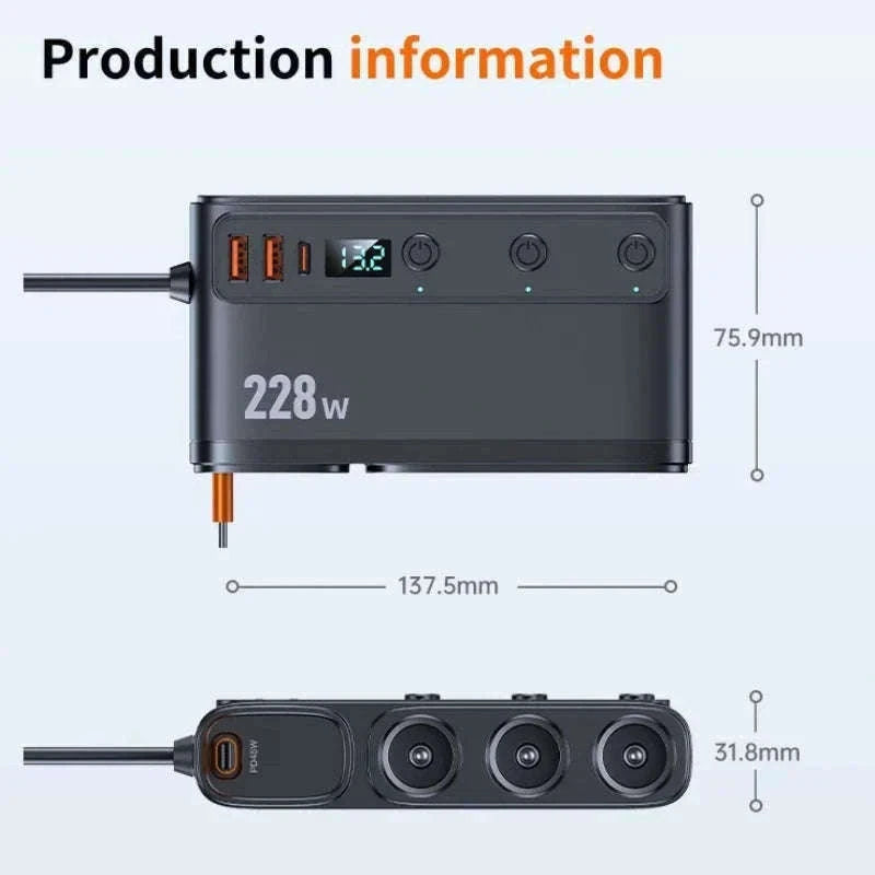 228W 9-in-1 Car Fast Charger Adapter with Independent Switches-120W-A