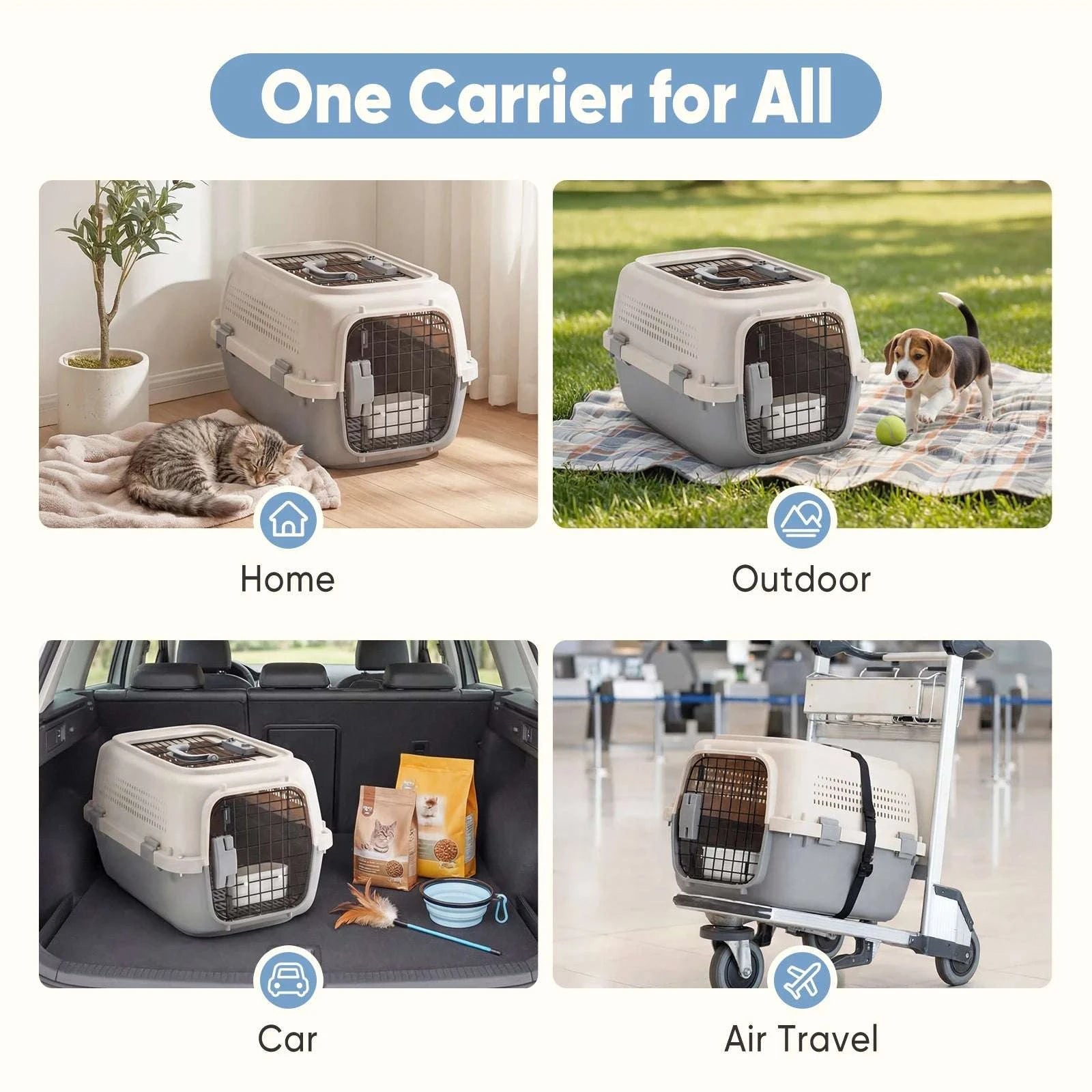 23-Inch Pet Carrier Travel Crate for Small Dogs & Cats-White Black / United States