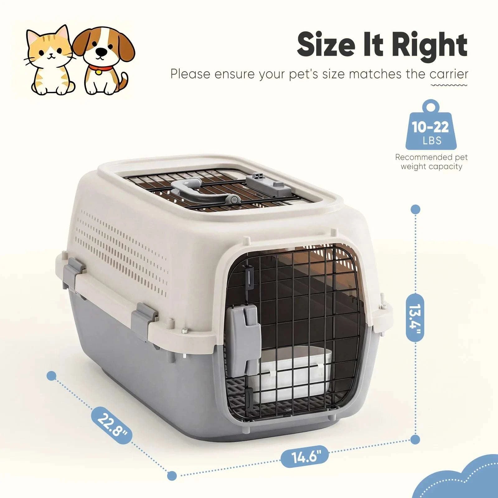 23-Inch Pet Carrier Travel Crate for Small Dogs & Cats-White Black / United States