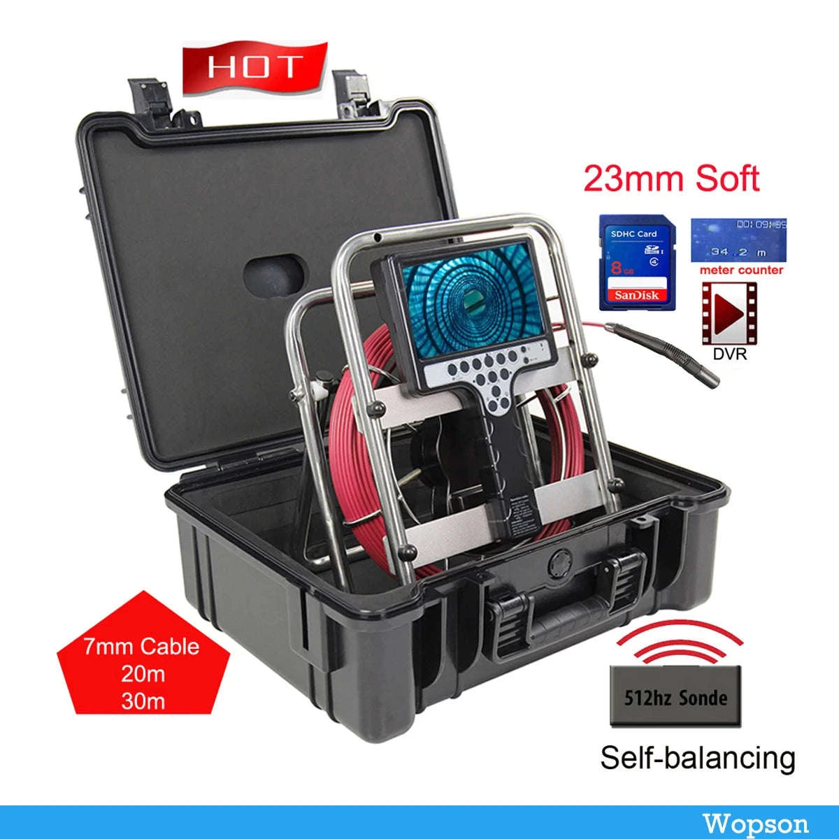 23mm Sewer Inspection Camera System with 512Hz Locator, Waterproof, Meter Counter-23mm Soft 512Self / 10m