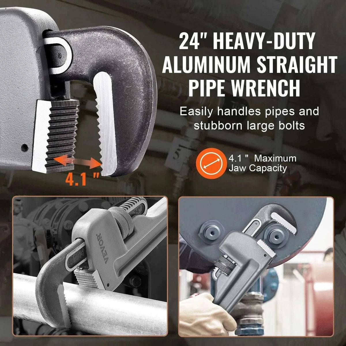 24" Aluminum Pipe Wrench Adjustable 4.1" Jaw Heavy-Duty Grip-10 14 18inch / United States