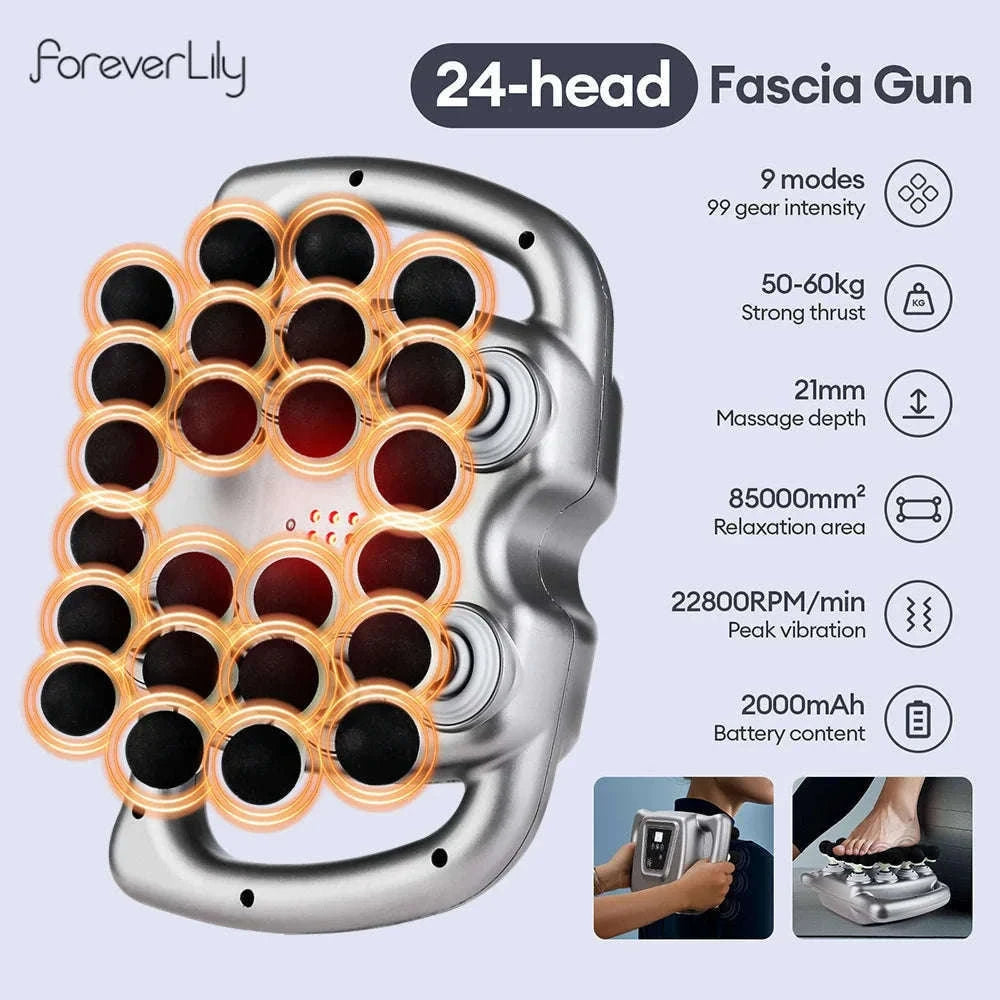 24-Head Fascia Gun with 99 Levels and 2000mAh Battery-silver