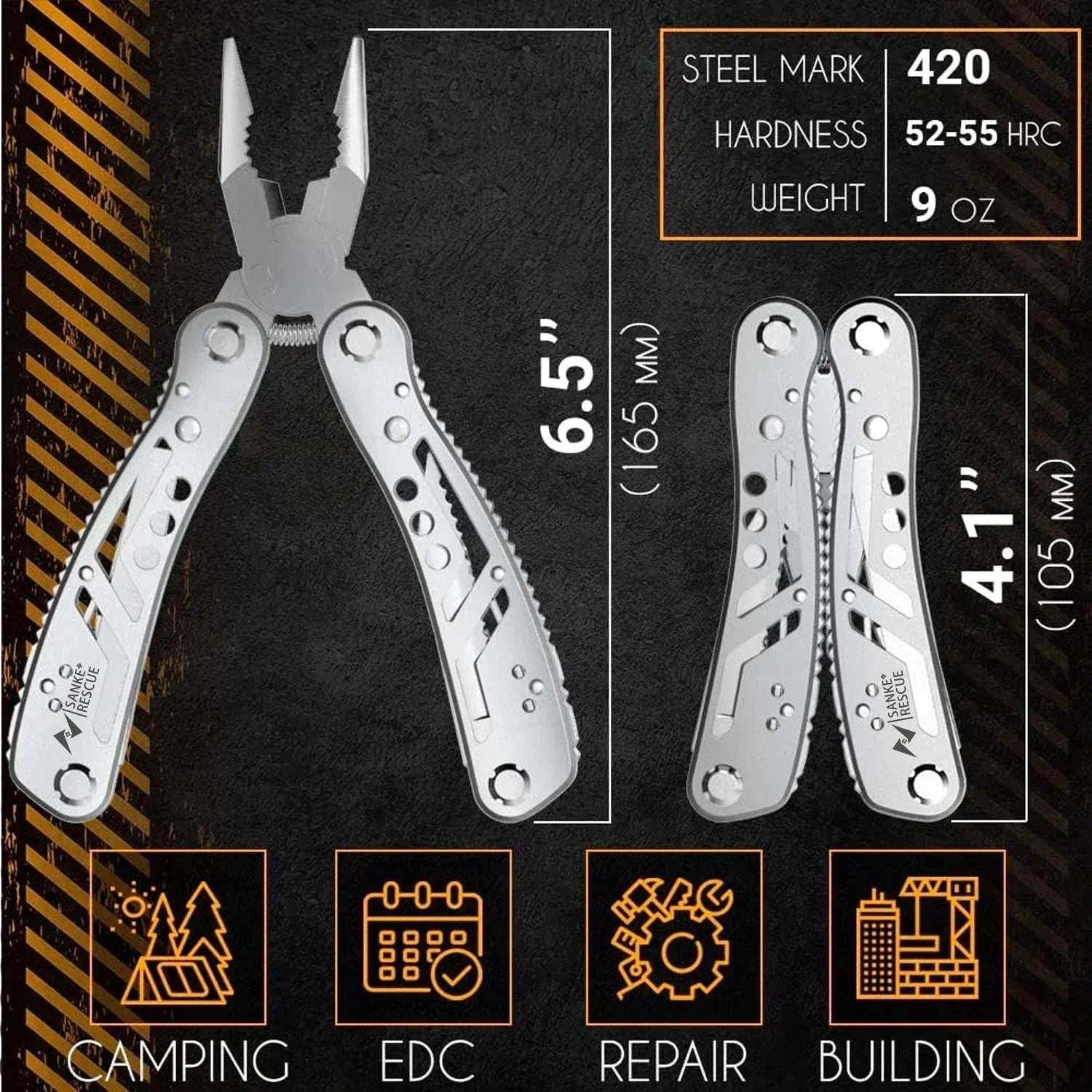 24-in-1 Multitool Pliers for Camping, Repair, Survival and Everyday Carry-black