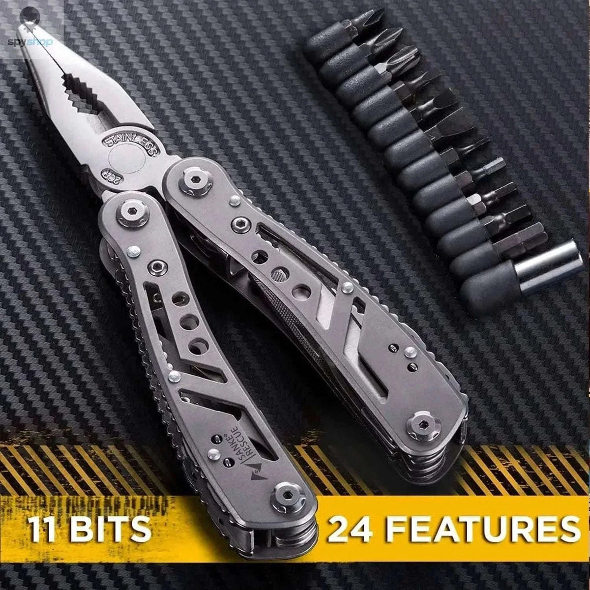 24-in-1 Multitool Pliers with Sheath and Magnetic Bits-Silver
