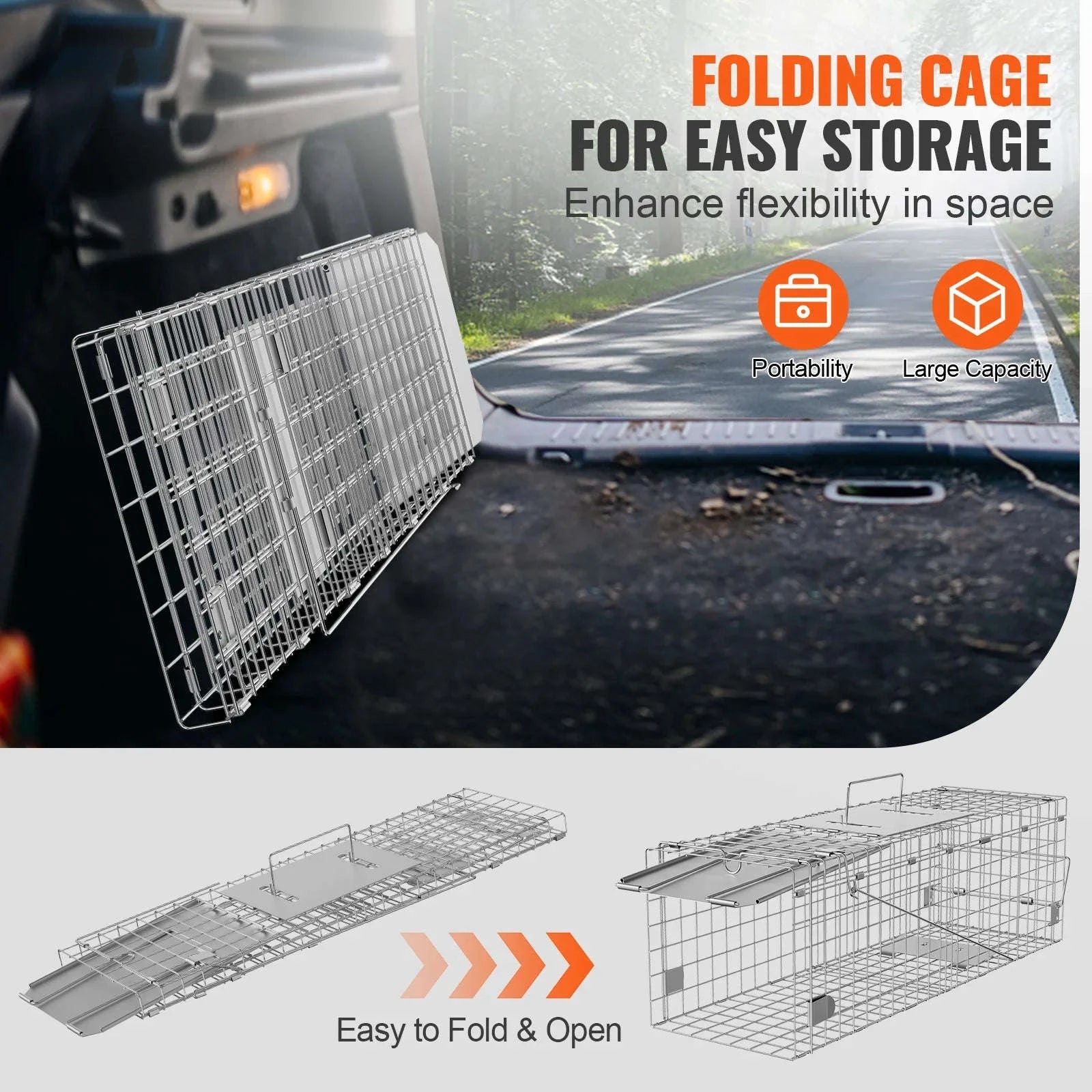 24 Inch Folding Live Animal Cage Trap with Handle-Silver / Poland