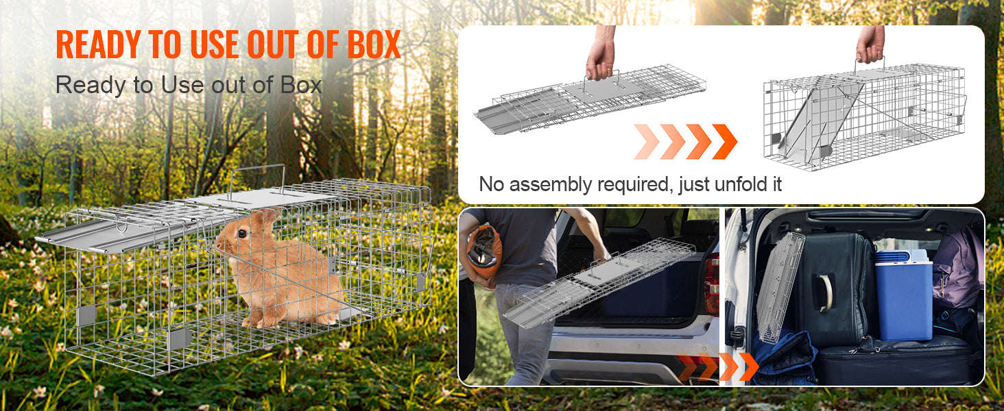 24 Inch Folding Live Animal Cage Trap with Handle-Silver / Poland