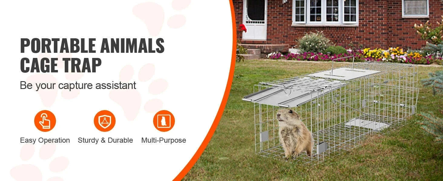 24 Inch Folding Live Animal Cage Trap with Handle-Silver / Poland