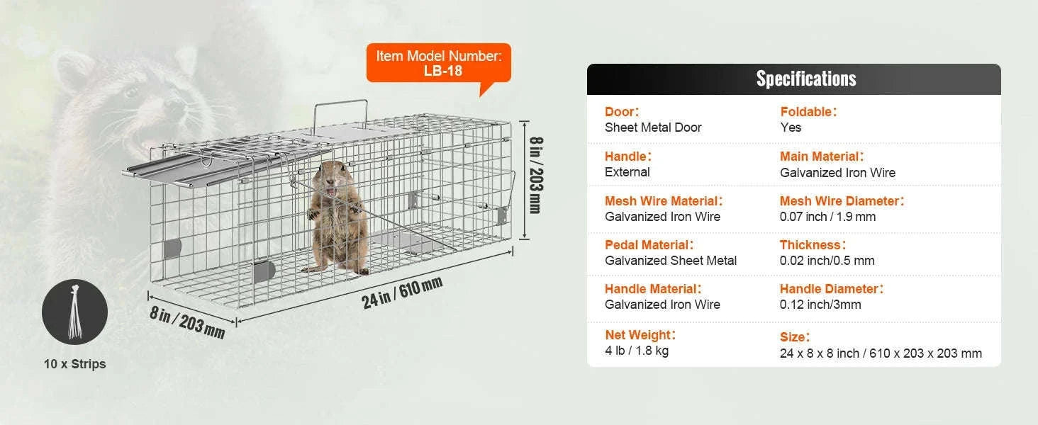 24 Inch Folding Live Animal Cage Trap with Handle-Silver / Poland