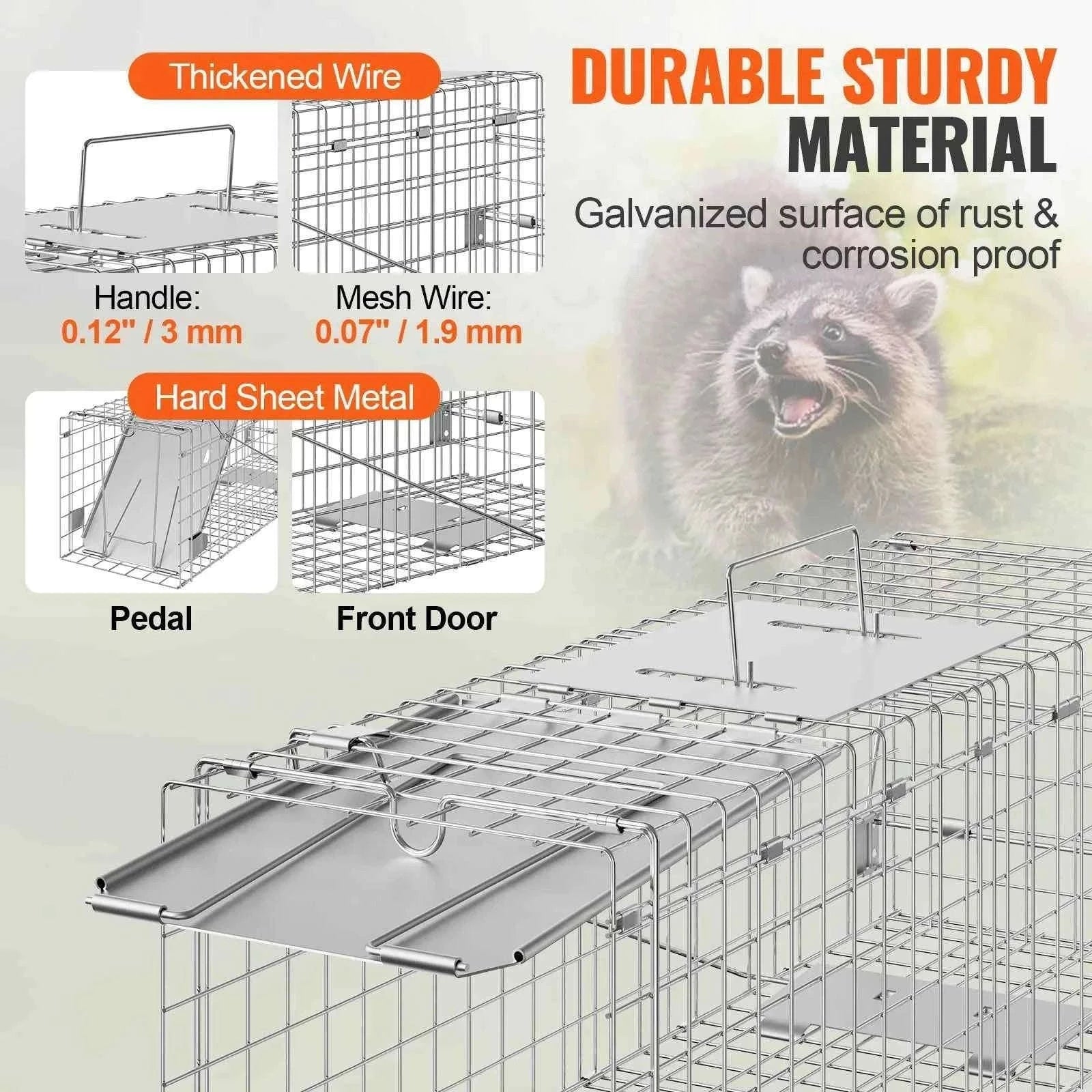 24 Inch Folding Live Animal Cage Trap with Handle-Silver / Poland