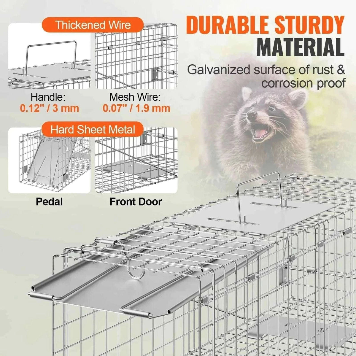 24 Inch Folding Live Animal Cage Trap with Handle-Silver / Poland