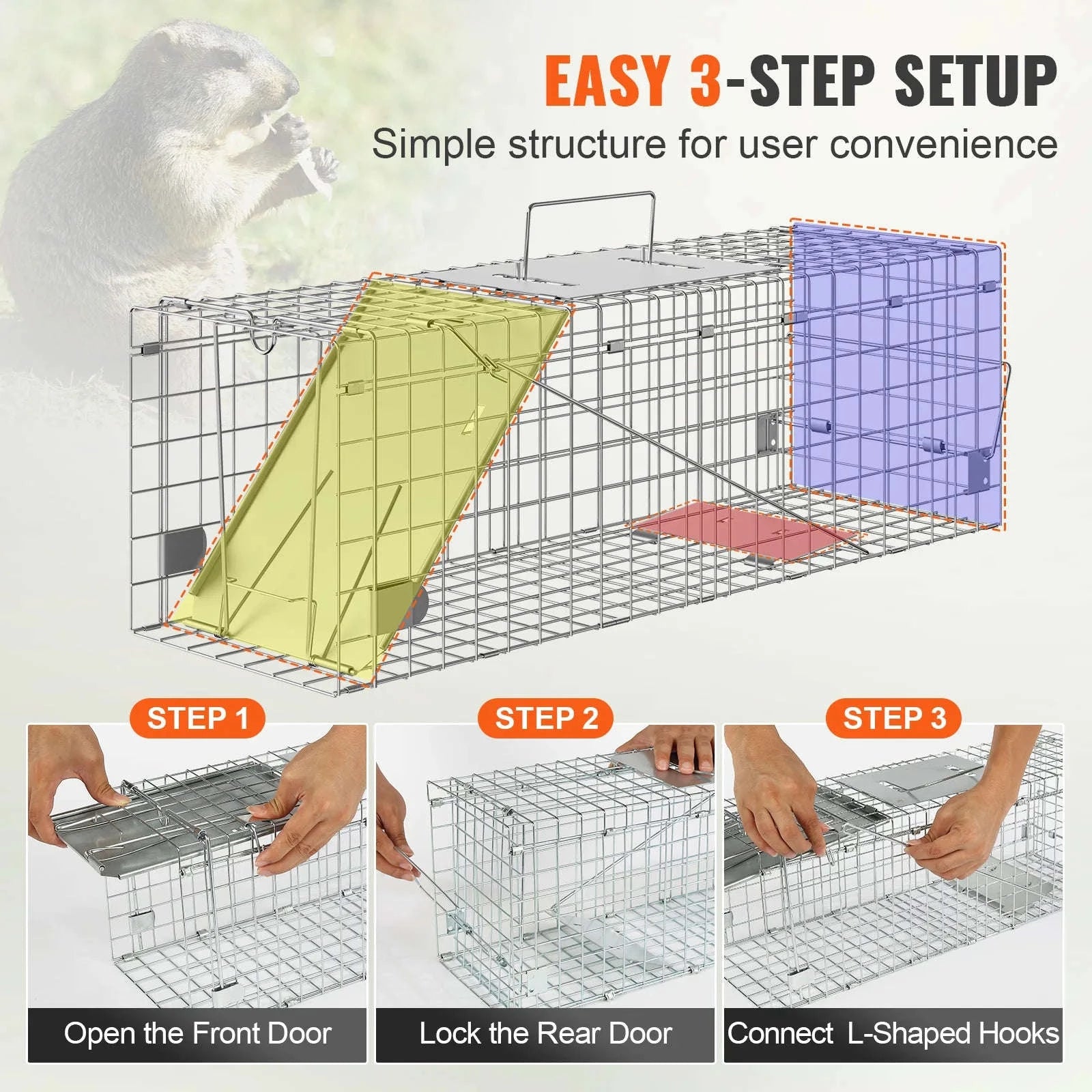 24 Inch Folding Live Animal Cage Trap with Handle-Silver / Poland