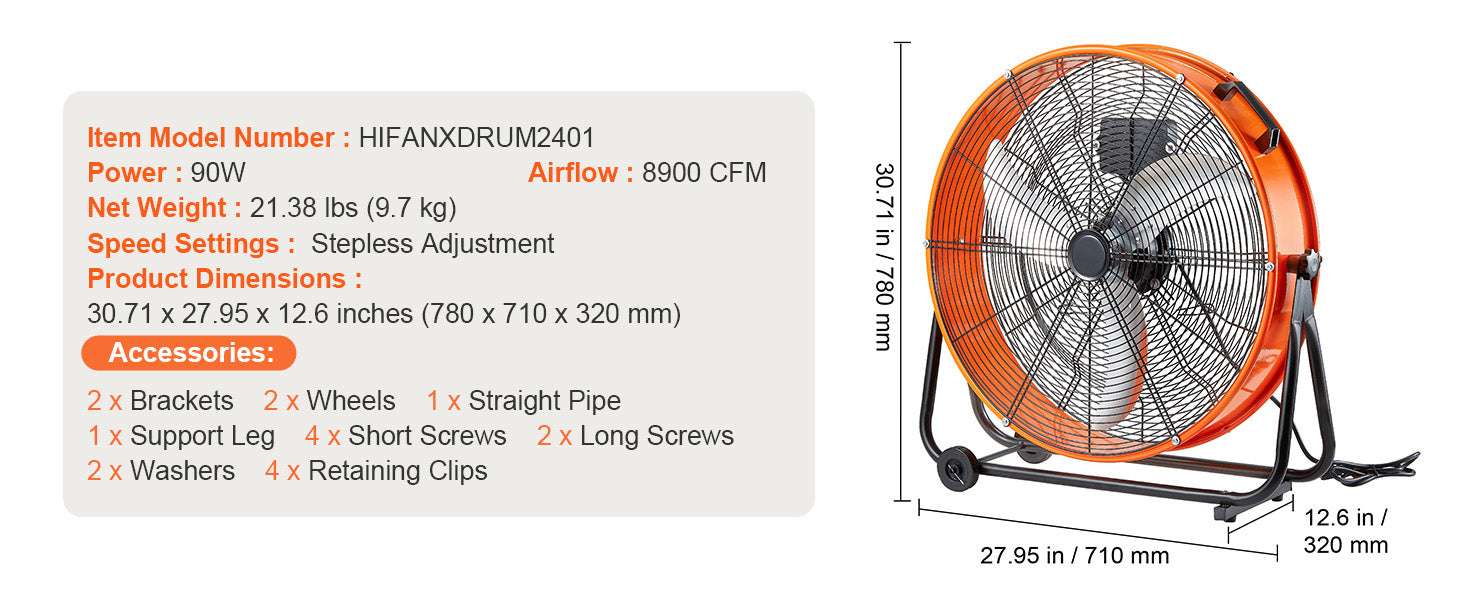 24-Inch High Velocity Drum Fan with 3 Speeds and Timer-30 inches AC / United States